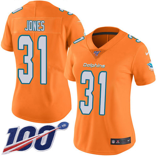 Nike Miami Dolphins #31 Byron Jones Orangen Women Stitched NFL Limited Rush 100th Season Jersey